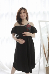 MAMA HAMIL BUTIK LAZADA Baju Hamil Menyusui Modern Agatha Dress Pesta Bordir Bunga Cantik Model Sabrina Wanita   DRO 827 2  large